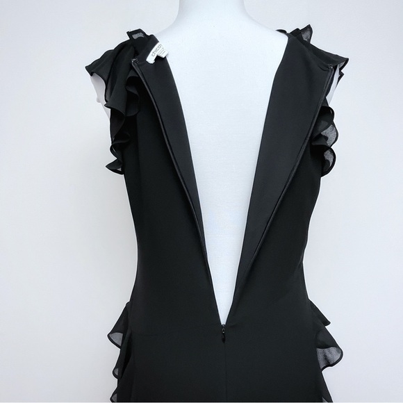 Chico’s Black Flutter Sleeve Ruffle Layered Chiffon Midi Dress Size 0 US 4 - Picture 9 of 13